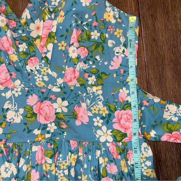 NEW! Matilda Jane Blue Floral V Neck Fit & Flare Dress Vintage Tie Bow Pin up XL - Picture 13 of 14